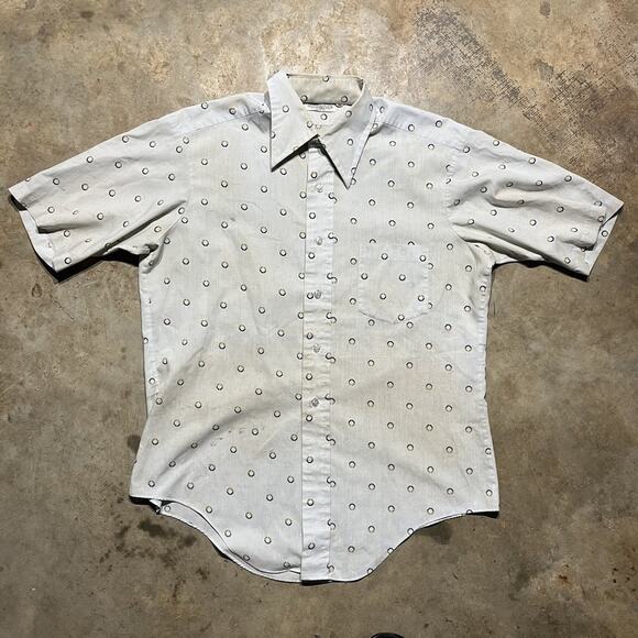 Vintage 60s Archdale White Pattern Short Sleeve Button Up - Picture 1 of 6